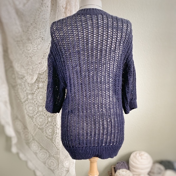 FREE PEOPLE | Chunky Open Knit Navy Blue Cardigan - Picture 7 of 8